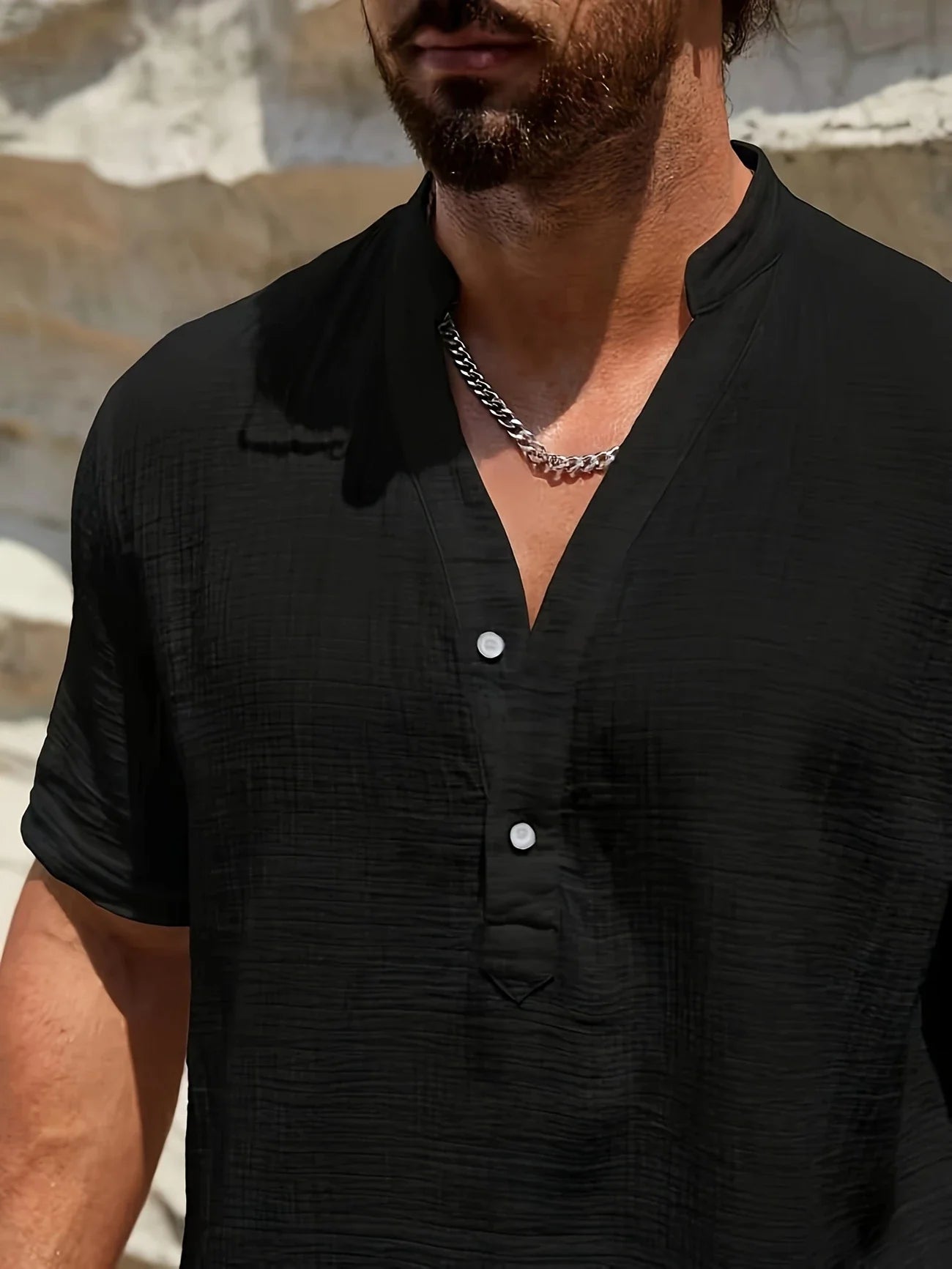 Sancho | Short Sleeve Stand Collar Henley Shirt