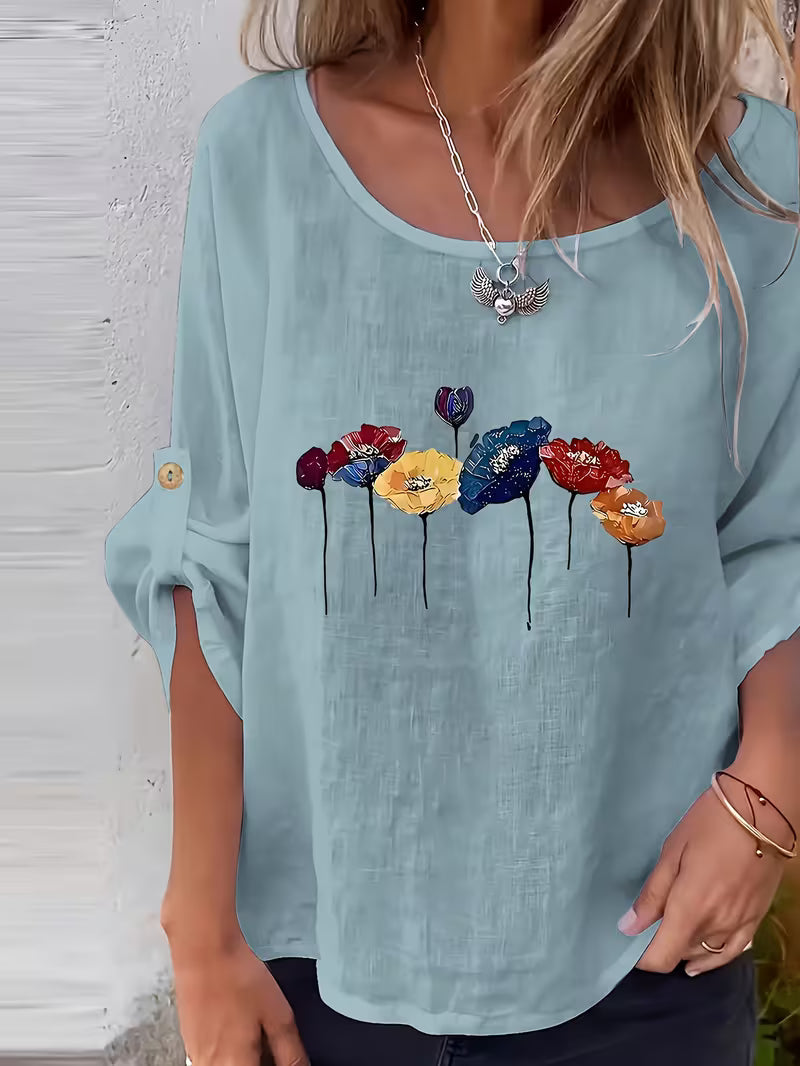 Soleelis | Floral Print Roll-Tab Sleeve Top