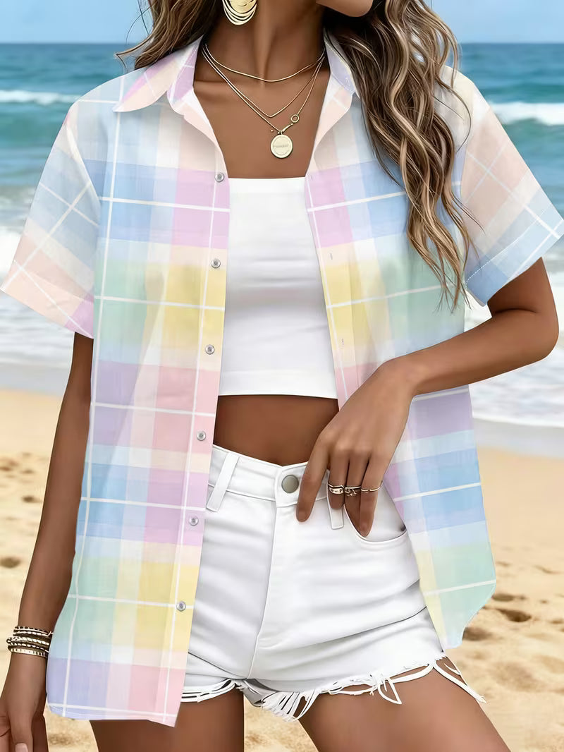 Harrell | Short Sleeve Pastel Plaid Button Shirt