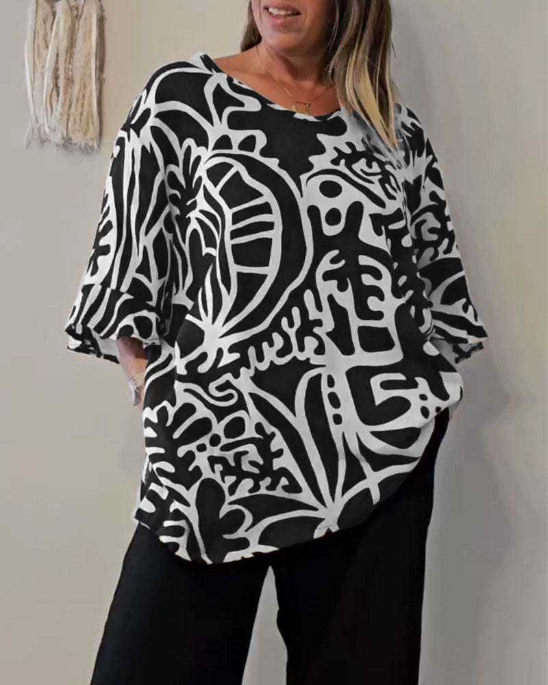Prabodhi | Abstract Print Loose Fit Top