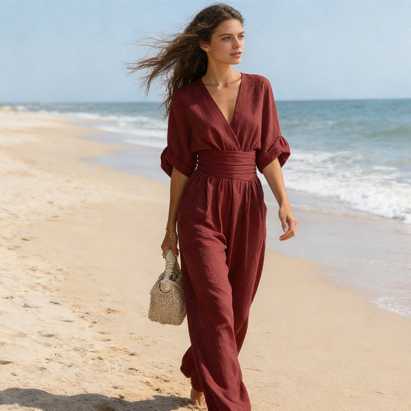 Lumamark | Elegant V-Neck Wide-Leg Jumpsuit
