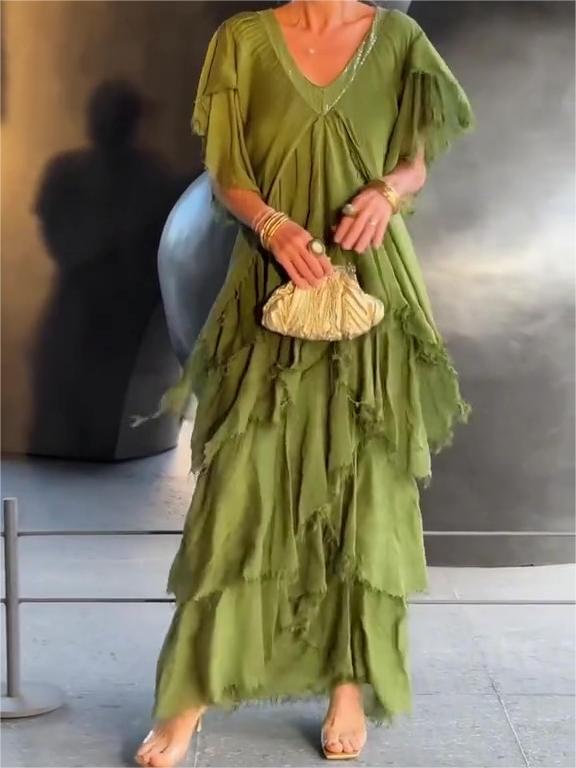 Carlijn | V-Neck Ruffle Maxi Dress Flutter Sleeve