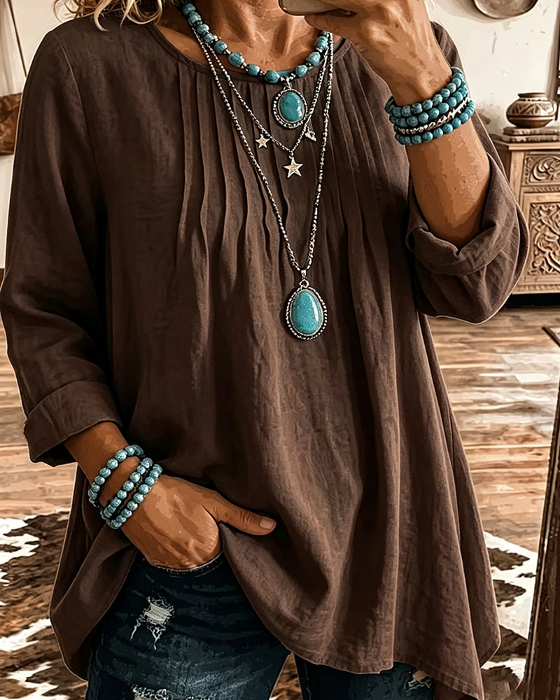 Taireen | Tunic Blouse with Boho Pleated Neckline