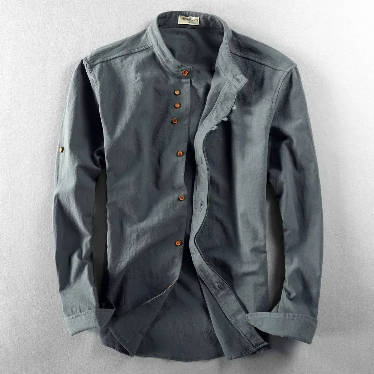 Tevin | Mandarin Collar Long Sleeve Button Shirt