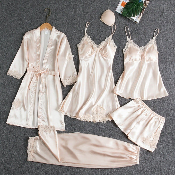 Noga | Satin Lace Five Piece Sleepwear Set