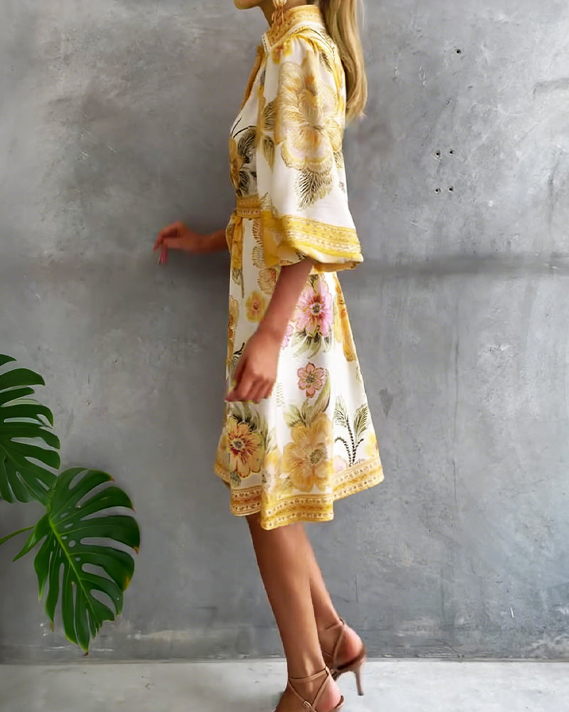 Nylera | Floral Button Front Midi Shirt Dress