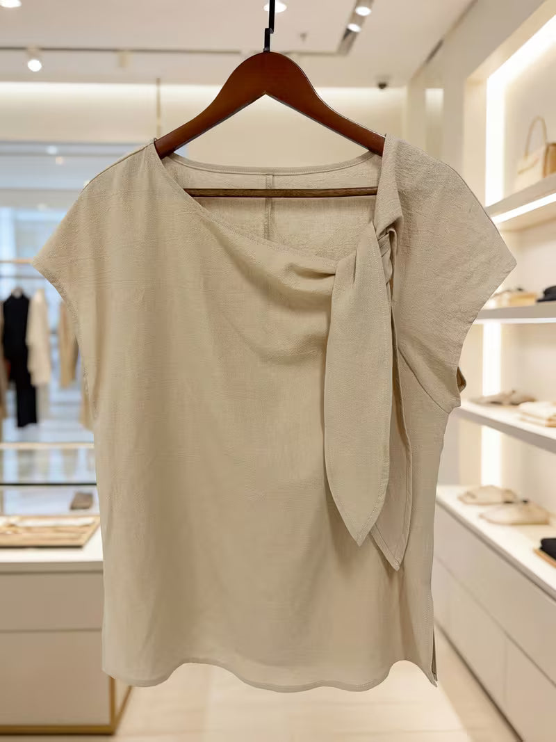 Jovea | Draped Tie-Neck Short Sleeve Top