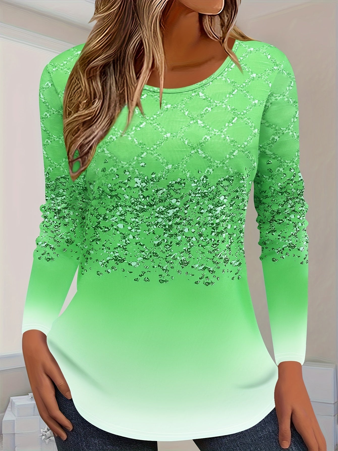 Esmeica | Geometric Print Long Sleeve Top