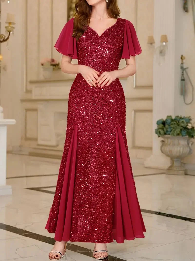 Hinrikka | Red Sequin Maxi Evening Dress