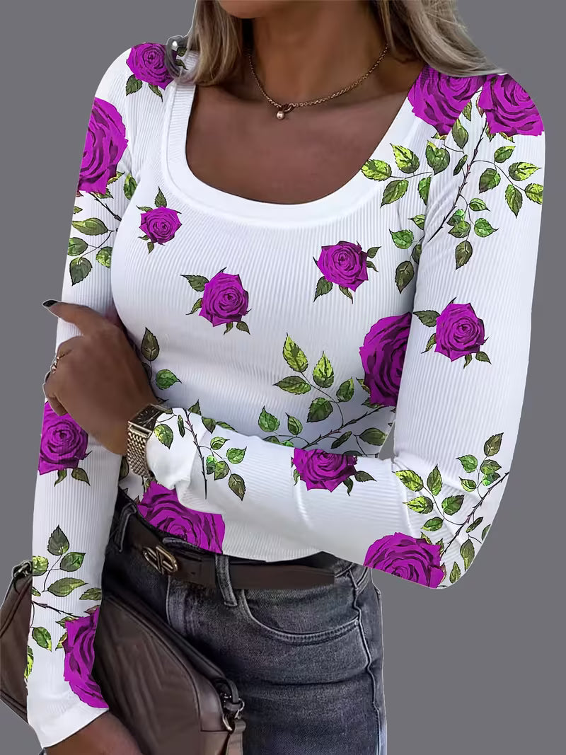 Rabiye | Long Sleeve Floral Print Ribbed Top