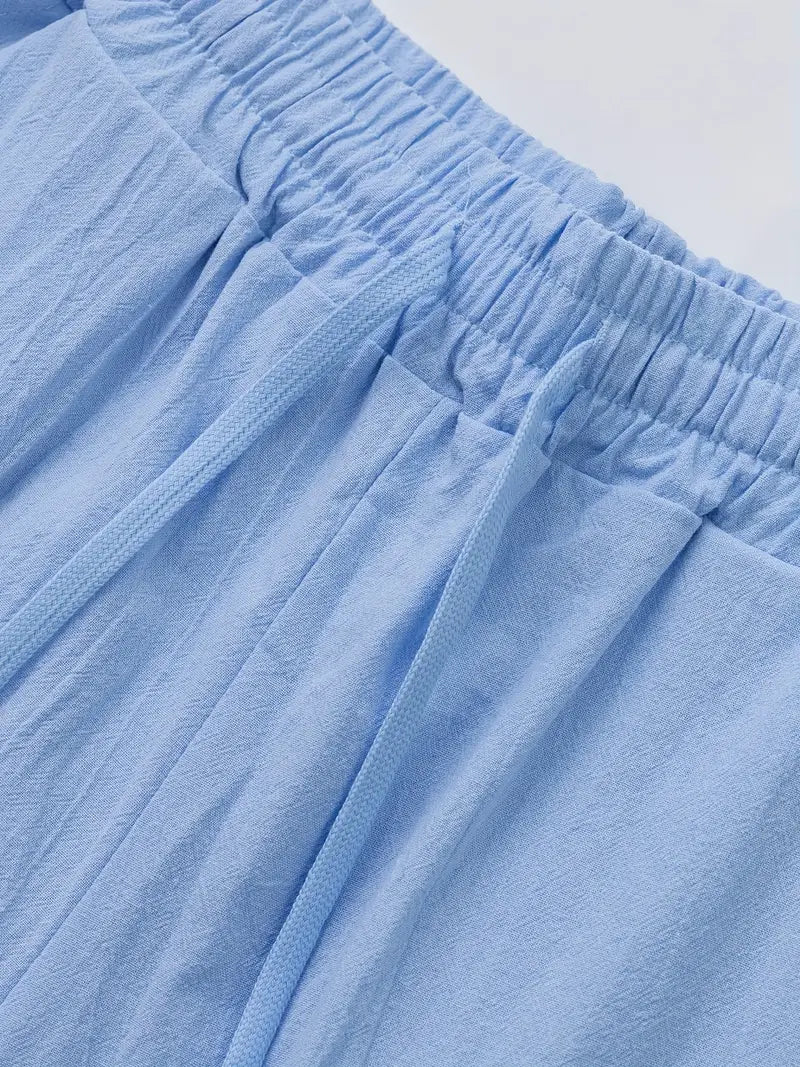 Babaev | Drawstring Wide Leg Casual Linen Pants