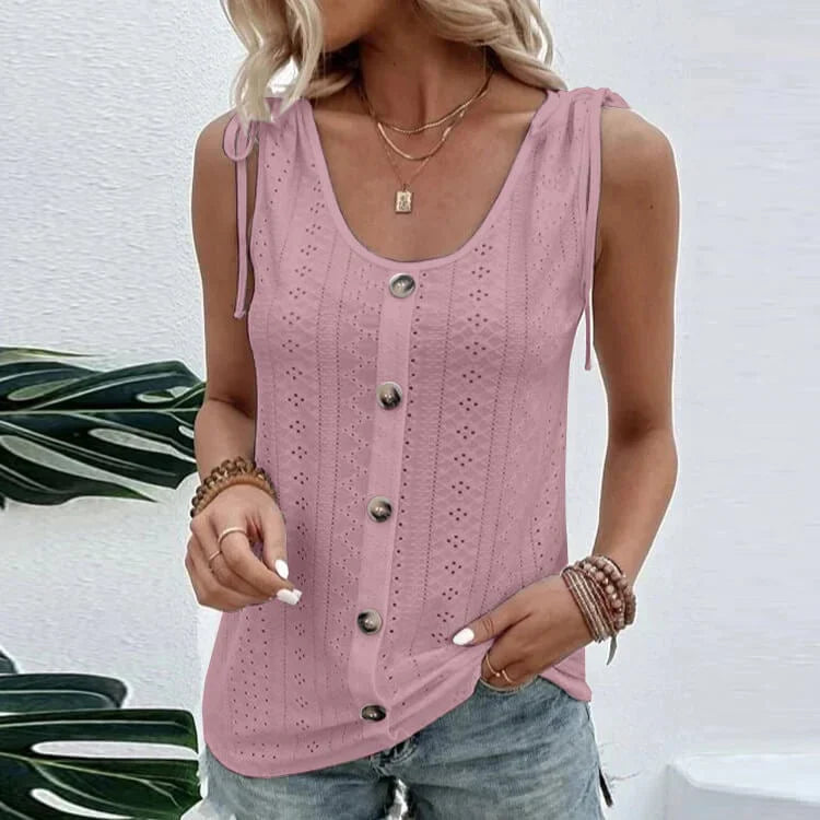 Fedelm | Sleeveless Button Front Eyelet Tank Top