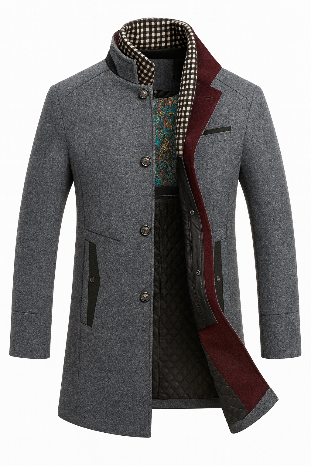 Reinaldo | Coat with Stand Collar and Contrast Trim