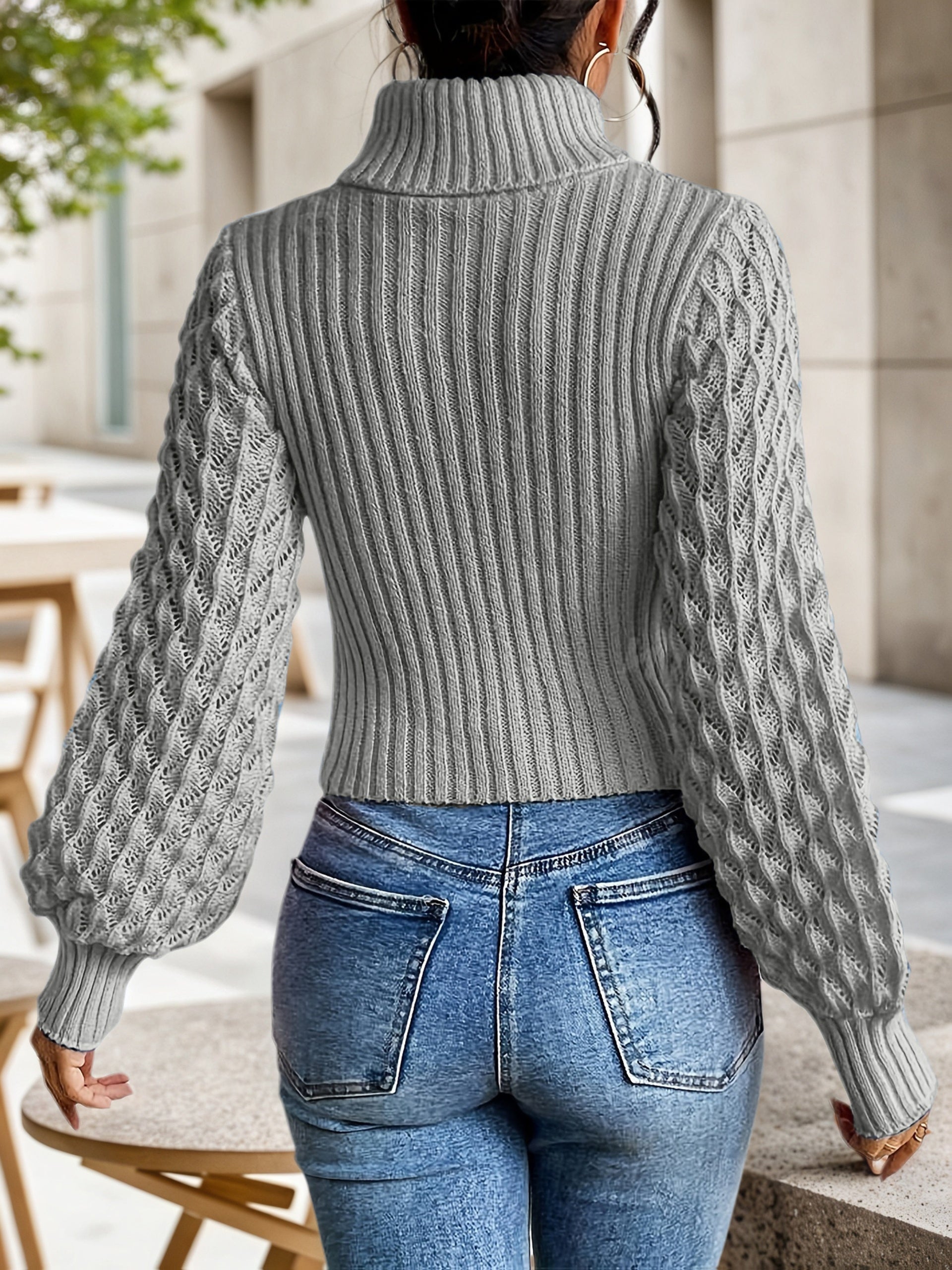 Viktonuva | Cutout Turtleneck Sweater in Blue and Black