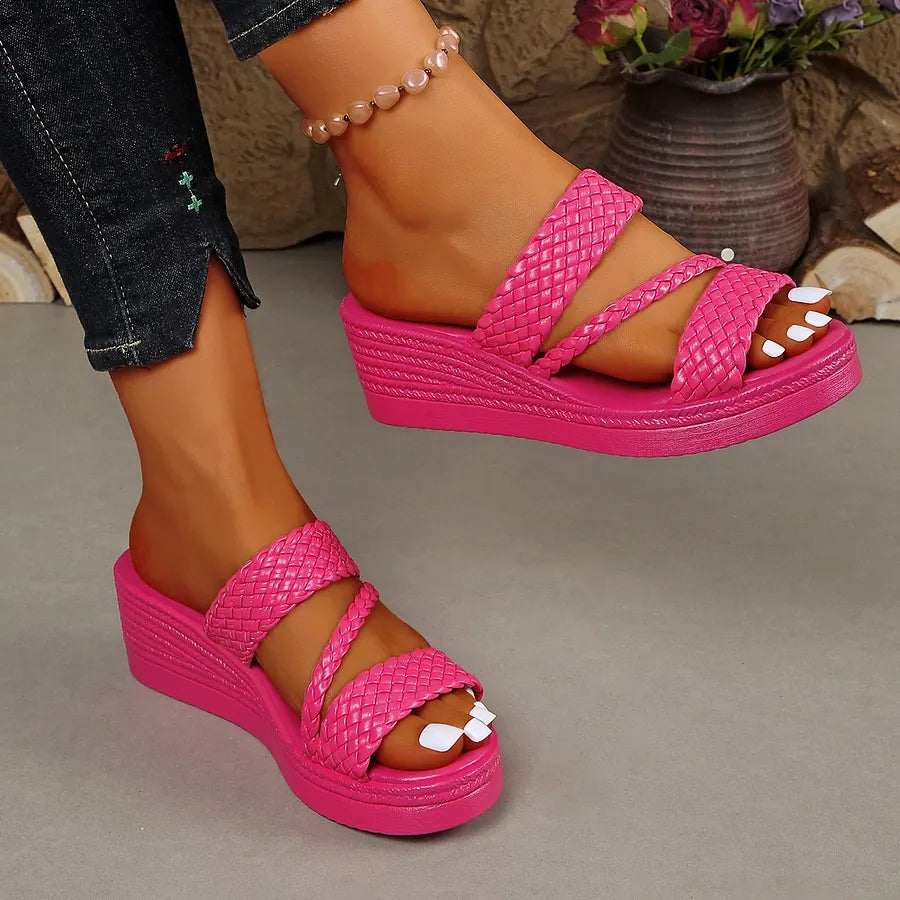 Kalwina - Braided Strap Platform Slide Sandals