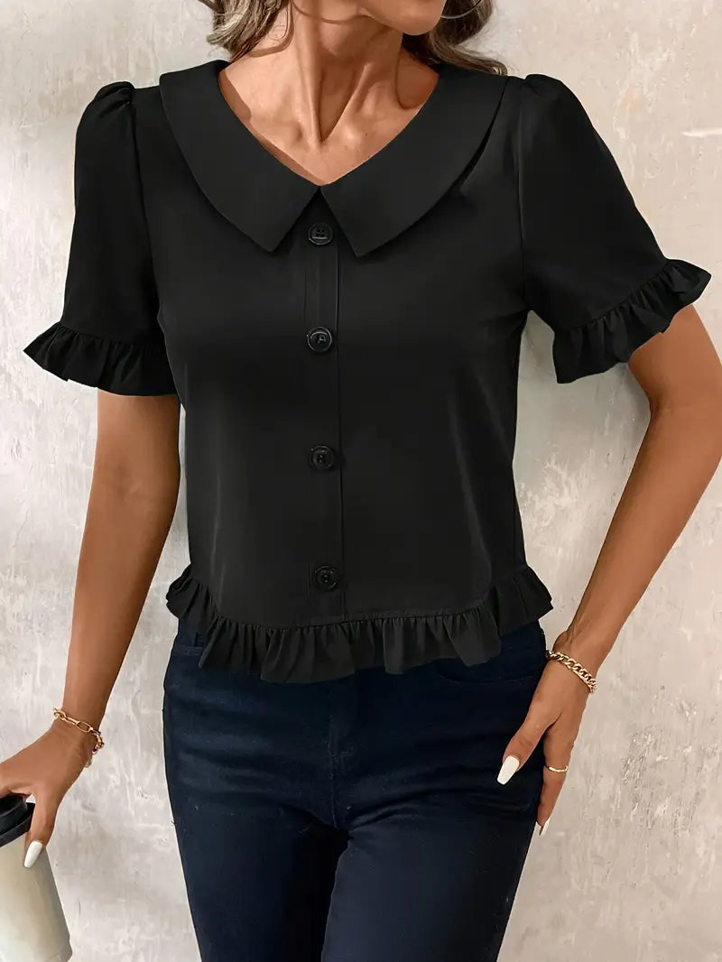 Foteini - Peter Pan Collar Short Sleeve Blouse