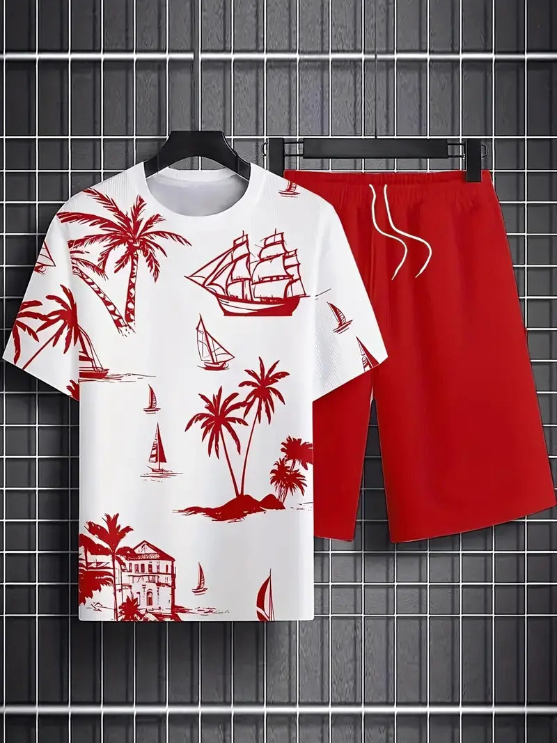 Barea | Tropical Print T Shirt Shorts Set