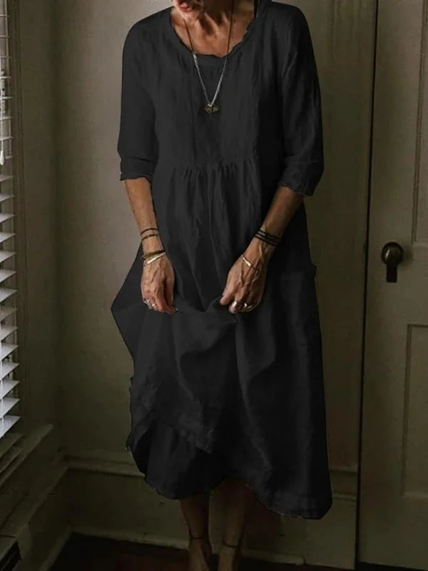 Tasoula | Round Neck Midi Pocket Dress