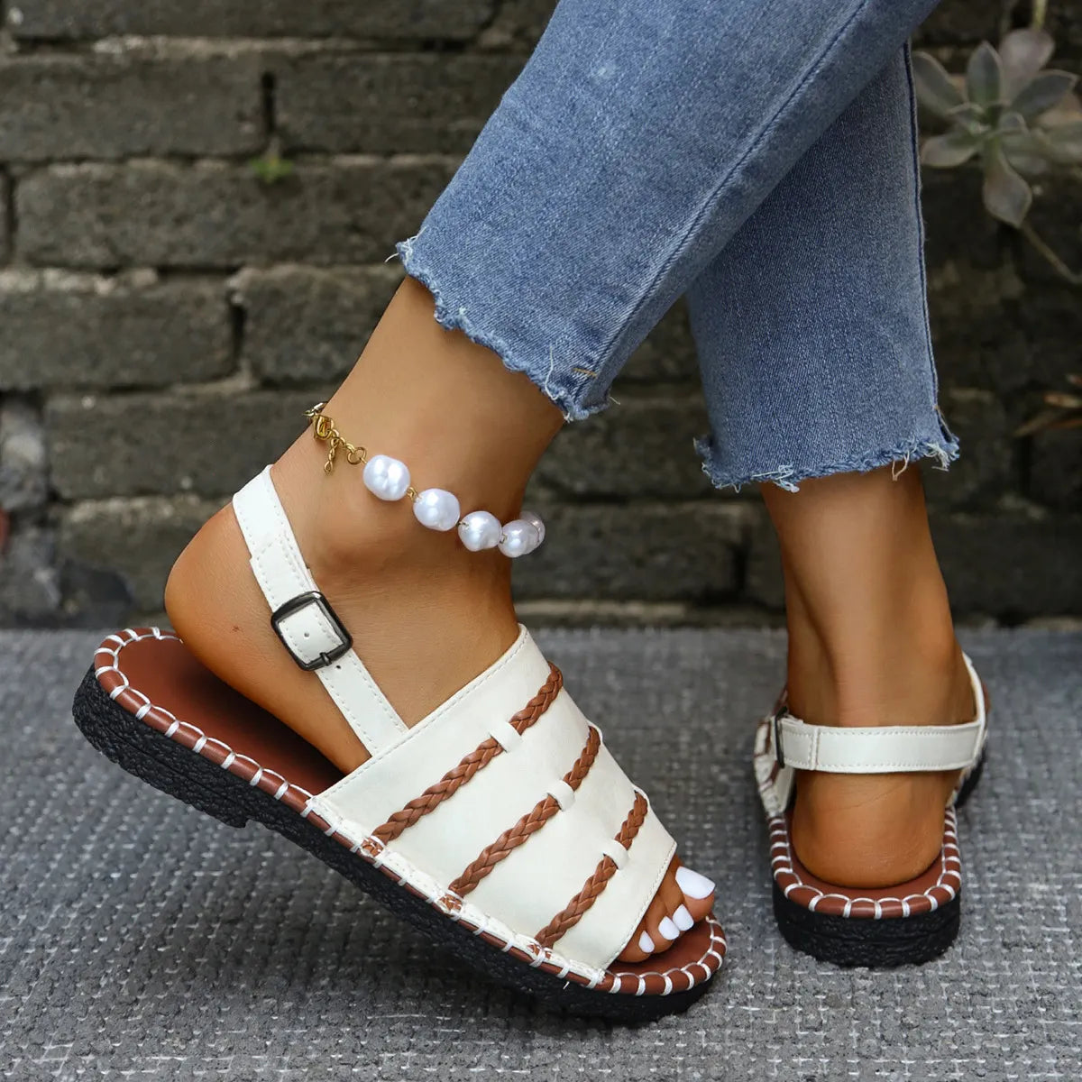 Samela | Braided Strap Buckle Flat Sandals