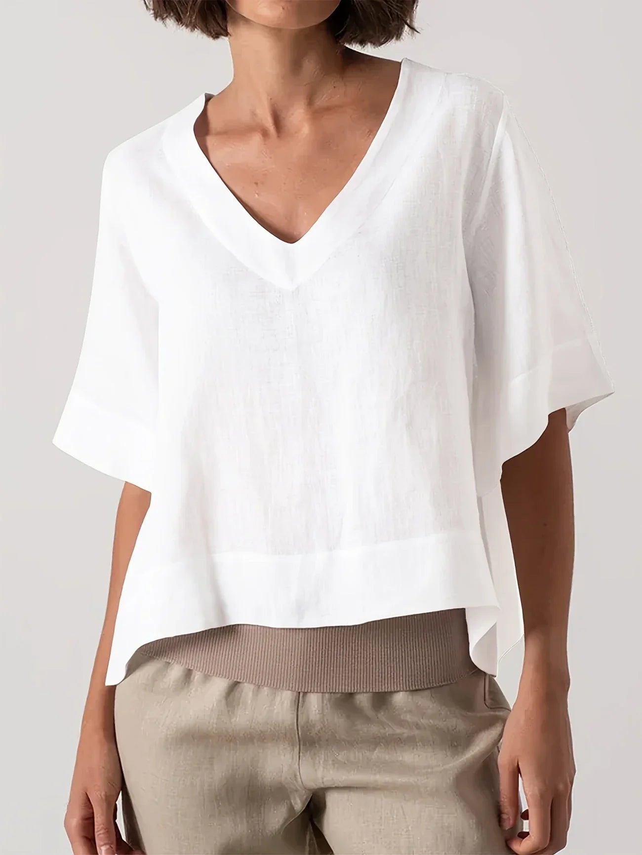 Mattea | V Neck Loose Fit Short Sleeve Top