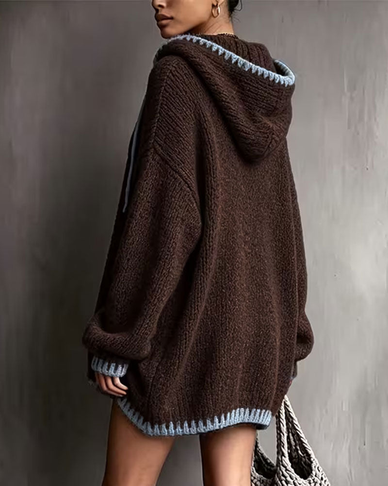 Engels | Sweater With Hood and Blue Contrast Stitching