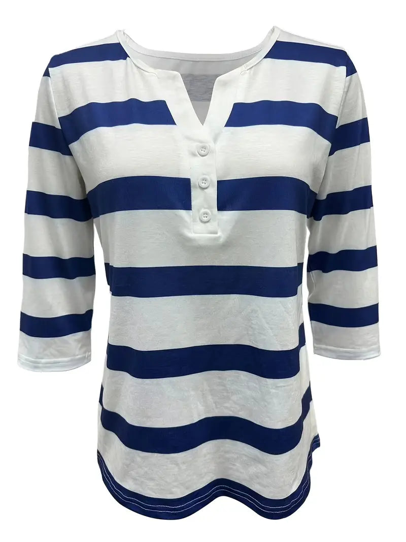 Dakota | Striped V-Neck Three-Quarter Sleeve Top