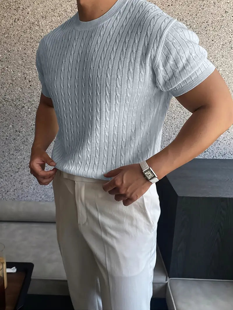 Kiril - Cable Knit Short Sleeve Crewneck Jumper