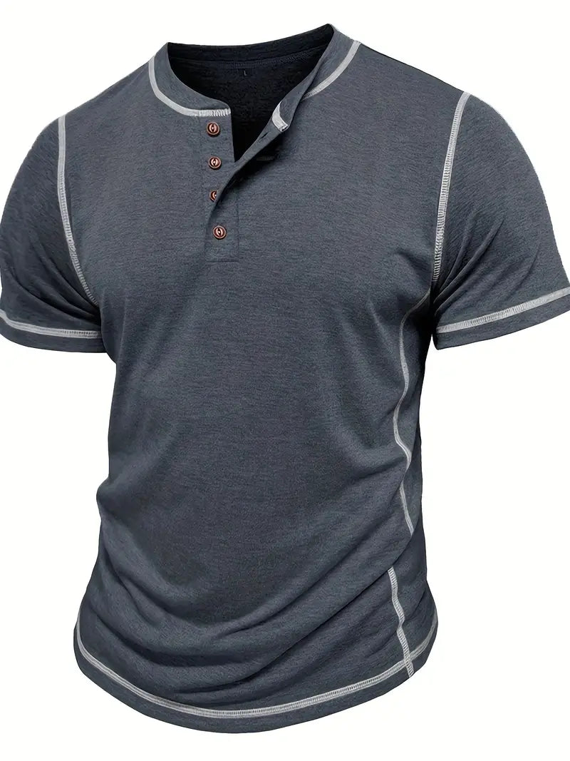 Orazio | Henley Short Sleeve Contrast Stitch Shirt