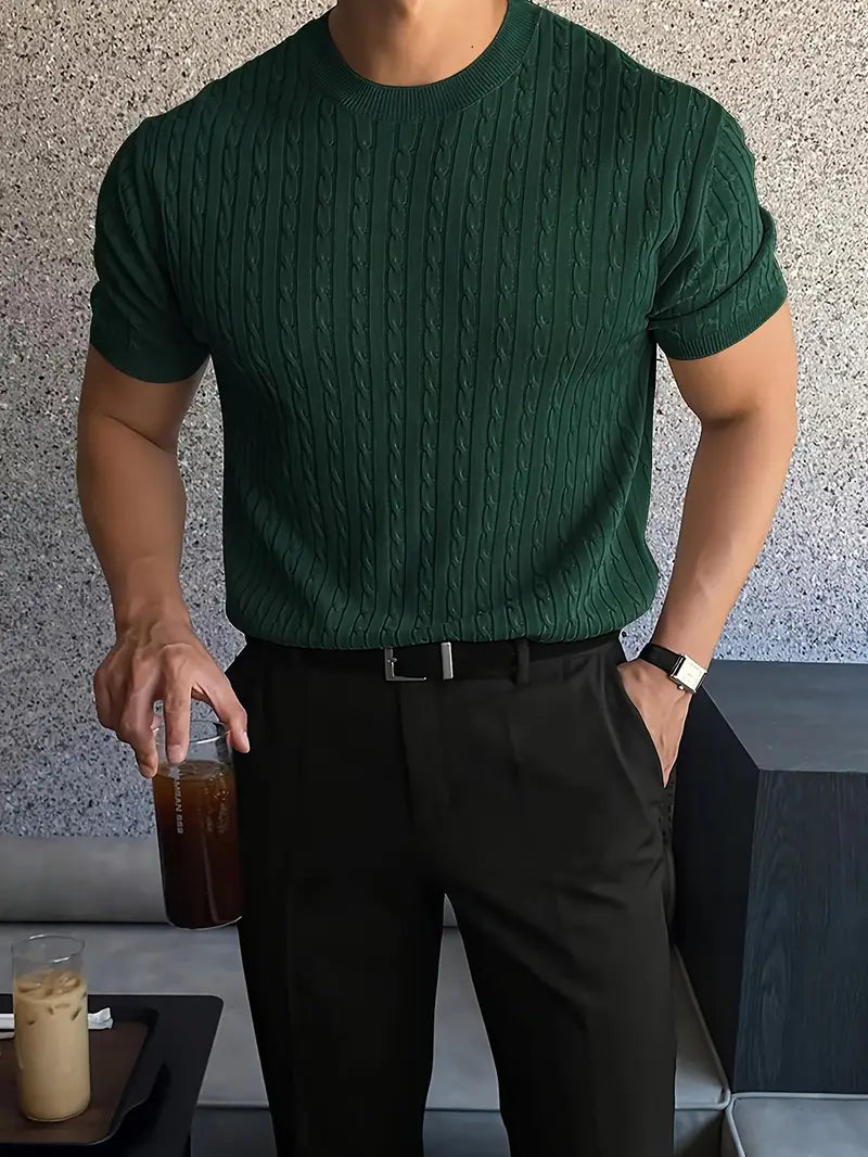 Kiril - Cable Knit Short Sleeve Crewneck Jumper