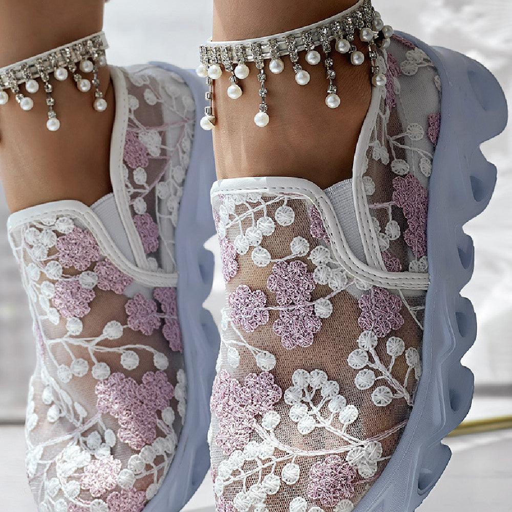 Abbie | Floral Mesh Slip On Walking Shoes
