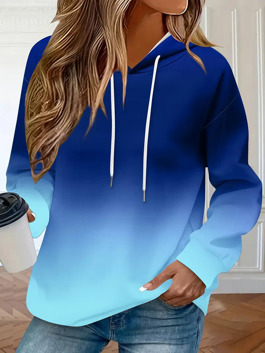 Areeqa - Gradient Drawstring Hooded Sweatshirt Long Sleeve