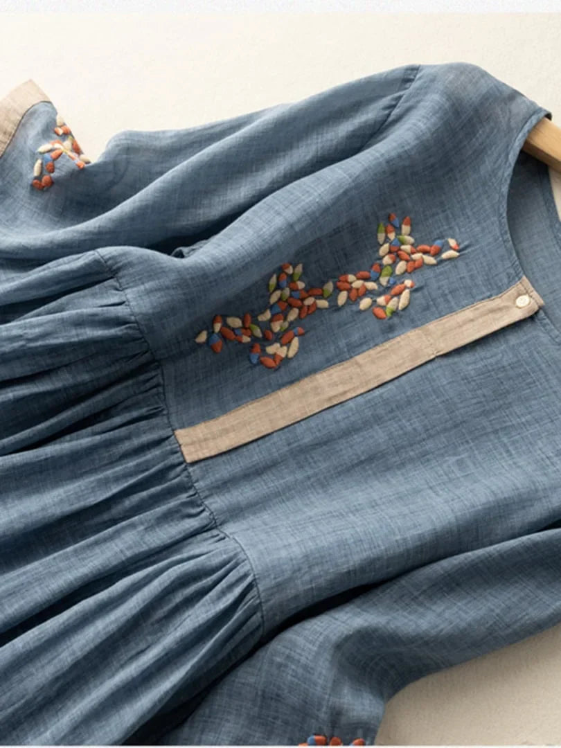 Ruth - Embroidered Midi Dress Three Quarter Sleeves