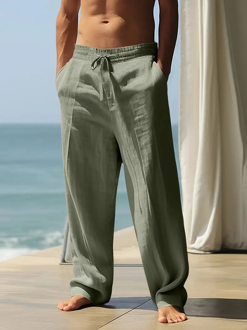 Babaev | Drawstring Wide Leg Casual Linen Pants