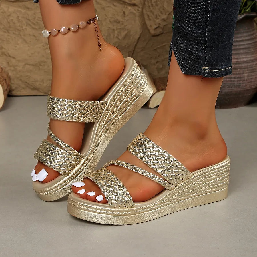 Kalwina - Braided Strap Platform Slide Sandals
