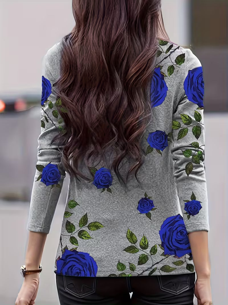 Gwenine | Floral Print Mock Neck Long Sleeve Top