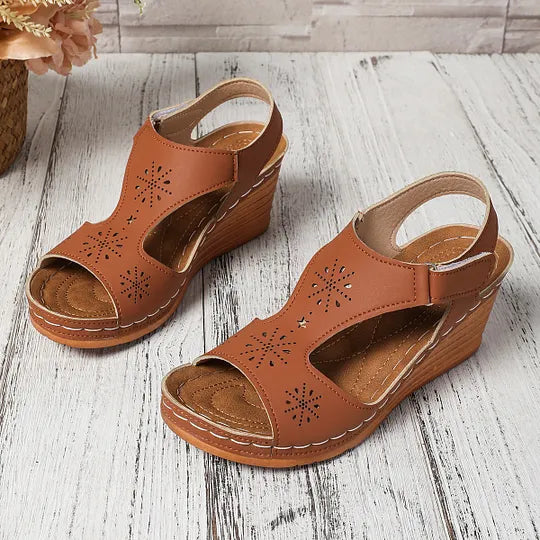 Setia | Wedge Sandals With Floral Cutout Design