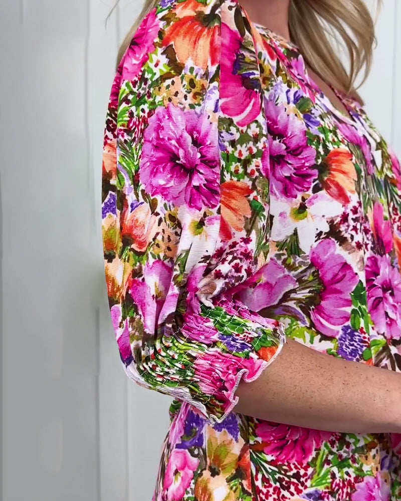 Niliza | Floral Print V-Neck Tunic Blouse