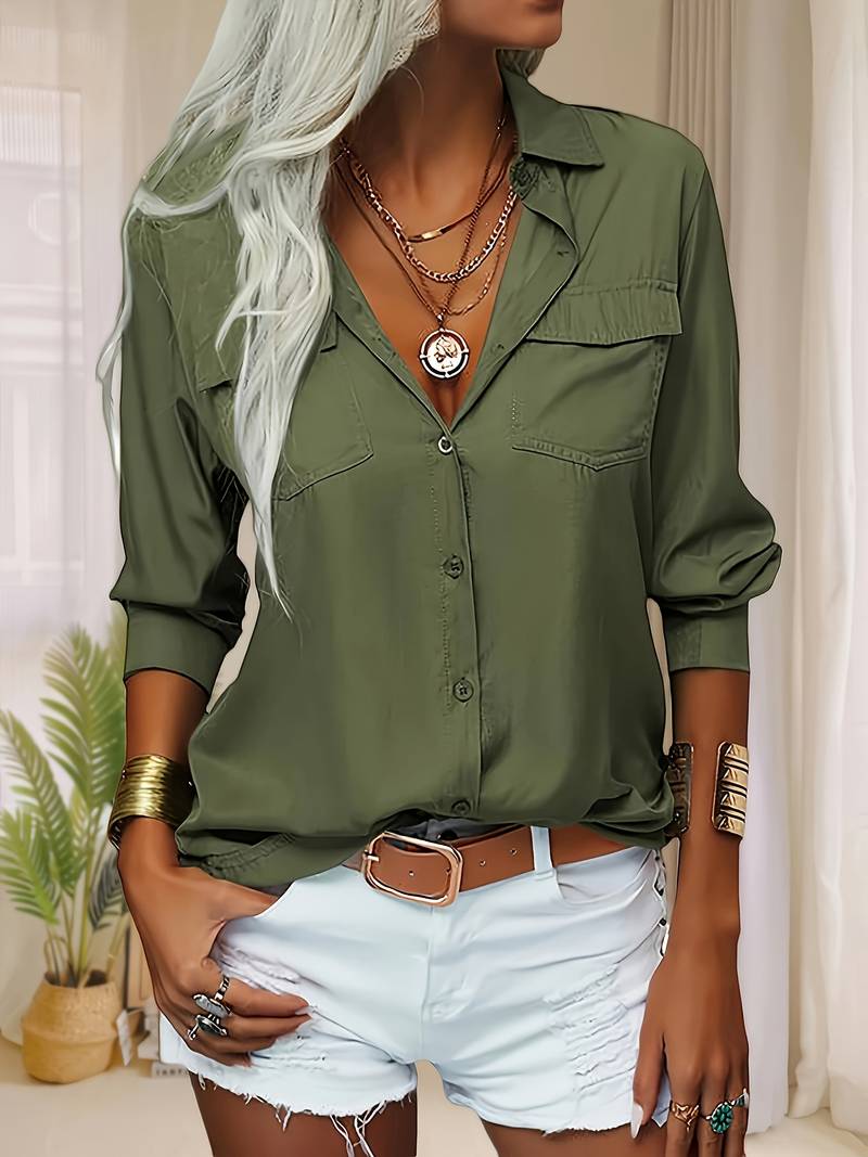 Amani | Long Sleeve Lapel Button Pocket Shirt