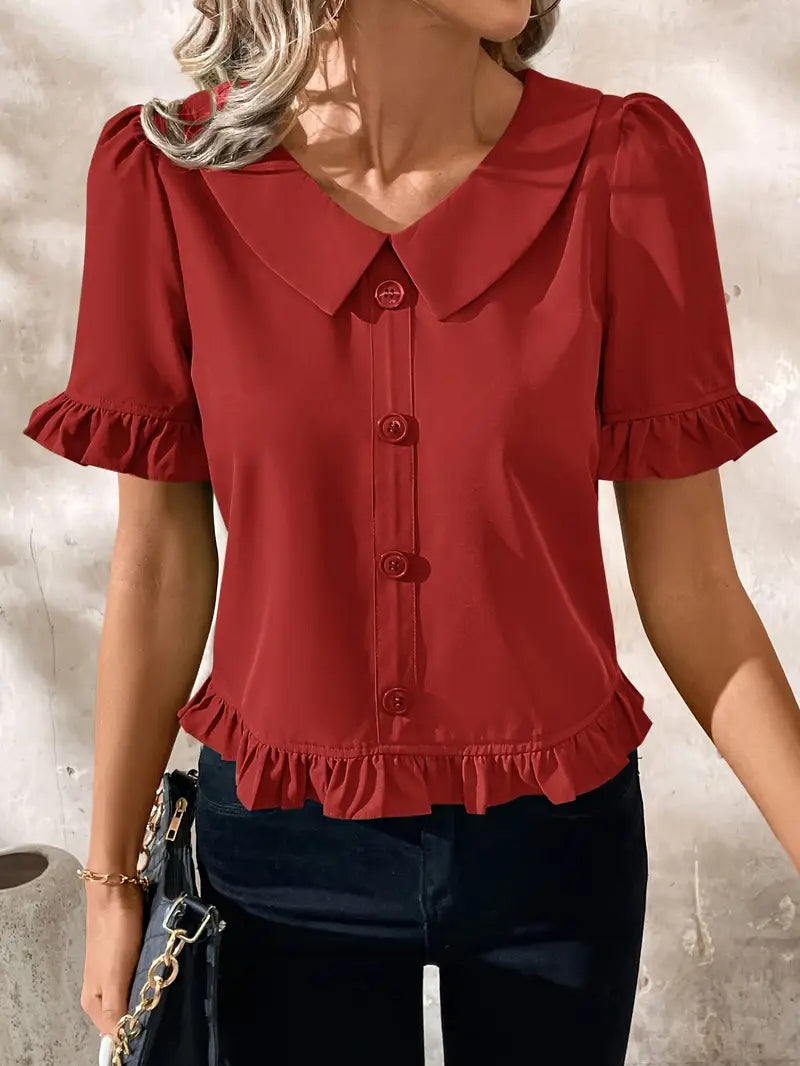 Foteini - Peter Pan Collar Short Sleeve Blouse