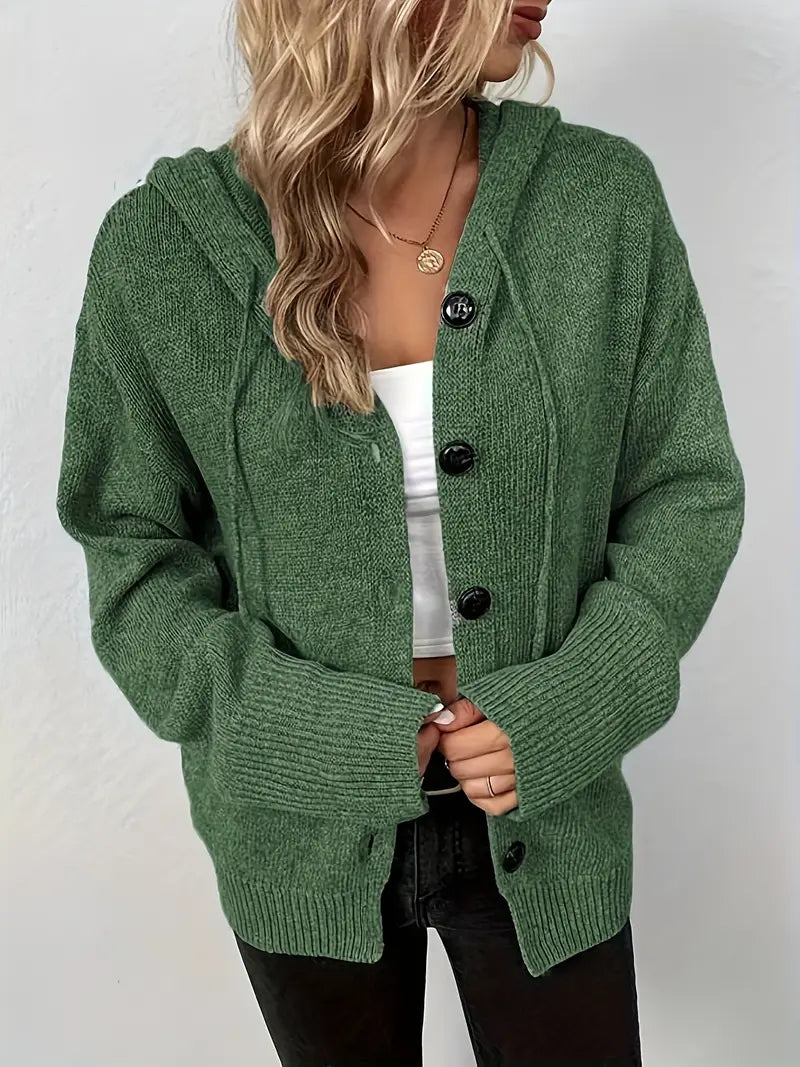 Suthida | Hooded Button Front Knit Cardigan Sweater