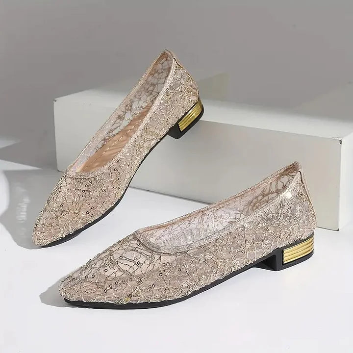 Tenley | Lace Mesh Low Heel Flats