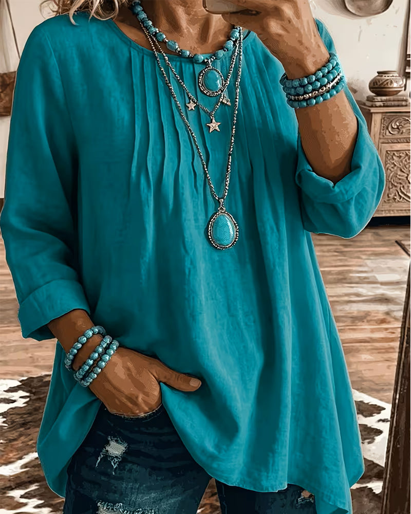 Taireen | Tunic Blouse with Boho Pleated Neckline