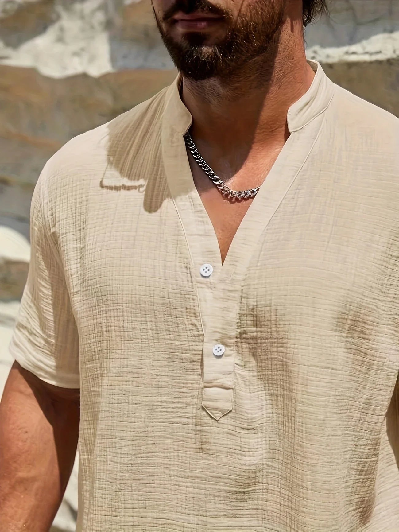 Sancho | Short Sleeve Stand Collar Henley Shirt