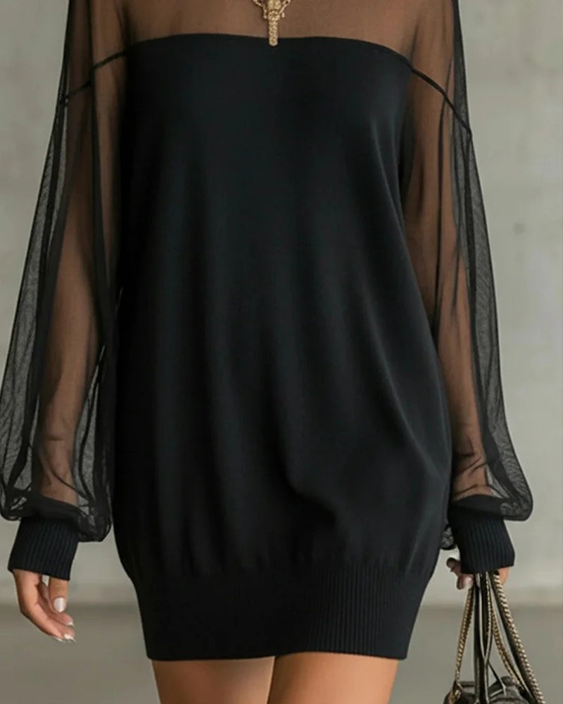 Yenaya | Knit Mini Dress with Sheer Sleeves