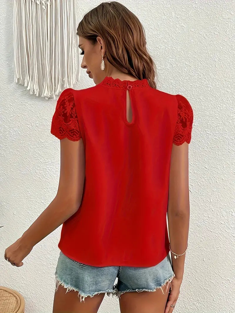 Anneliese | Blouse Lace Sleeve Keyhole Neck