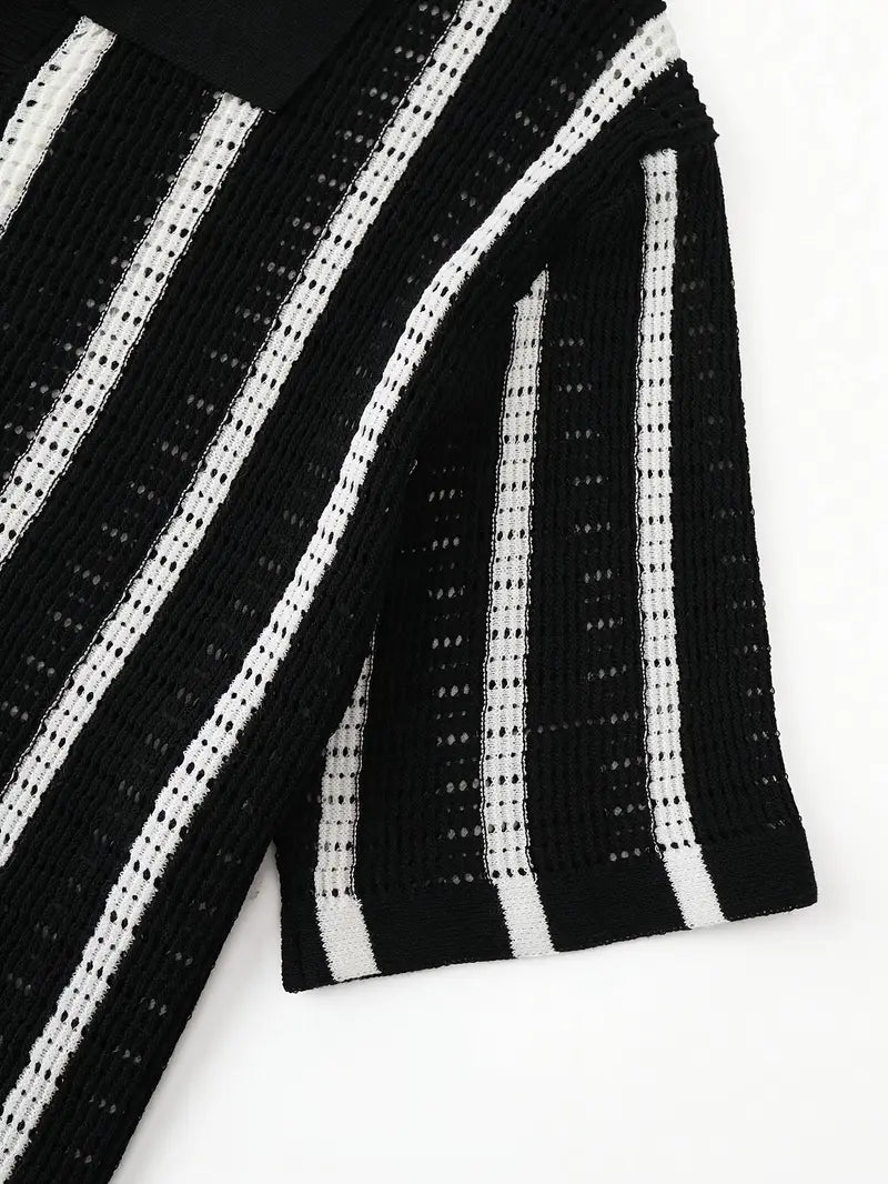 Cordell | Striped Short Sleeve Button Knit Shirt