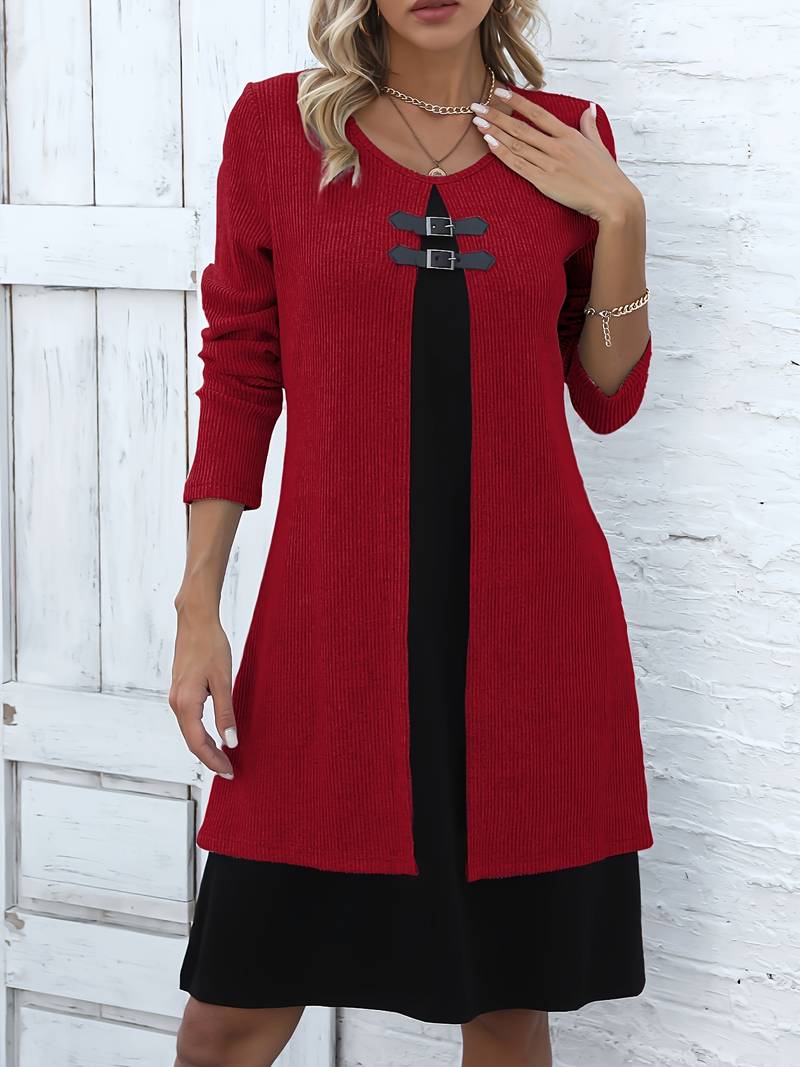Shirahoshi | Dress Ribbed Long Sleeve Buckle Front
