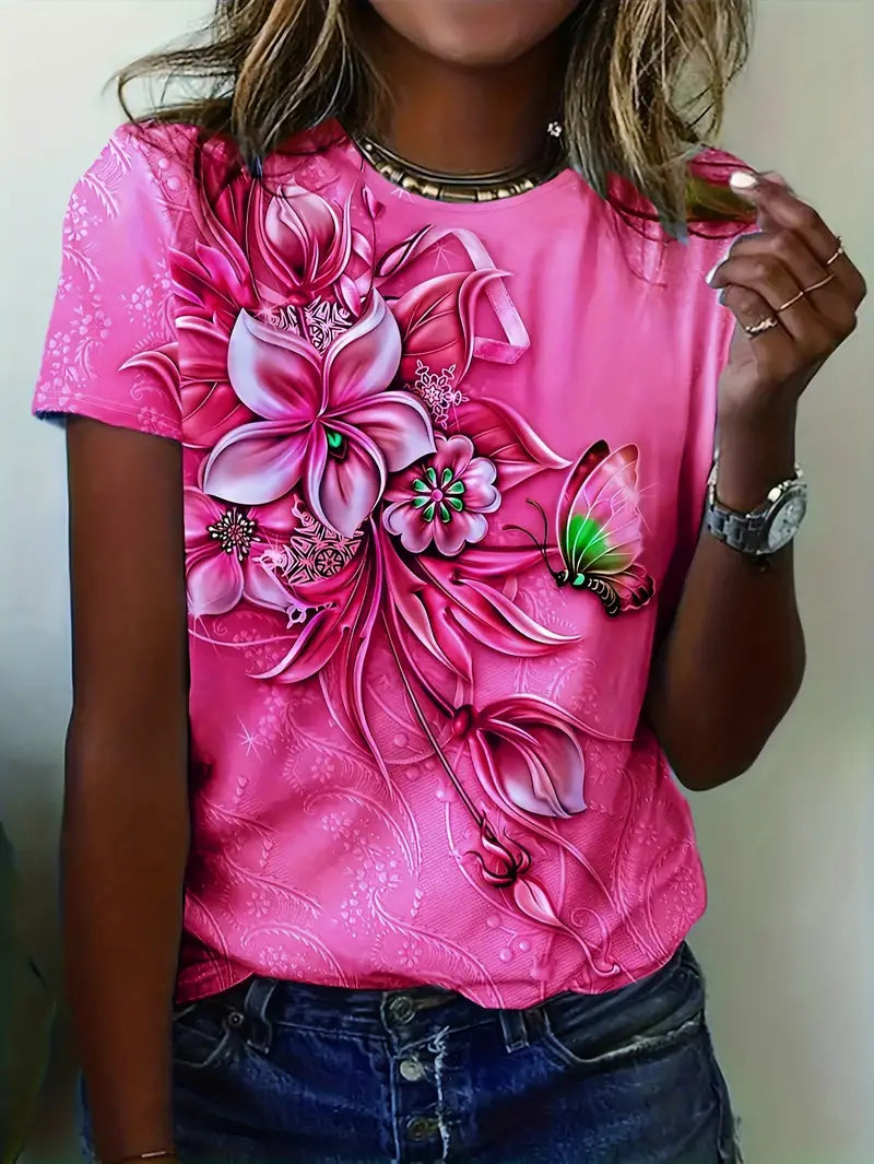Carlisa | T-Shirt Floral Butterfly Short Sleeve Top