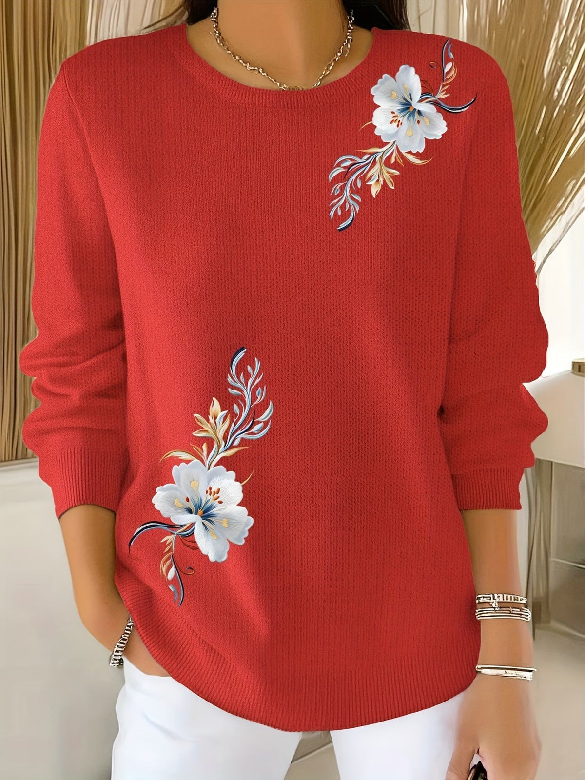 Adelurella | Elegant Long Sleeve Floral Sweater