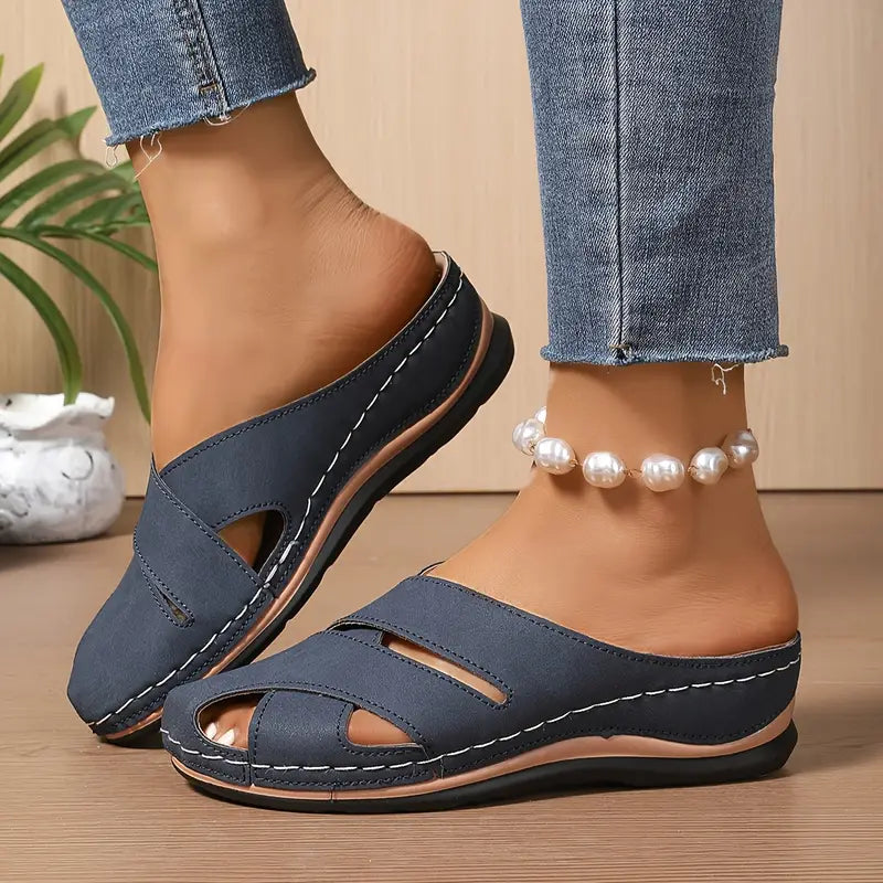 Tereza | Round Toe Cutout Slide Sandals